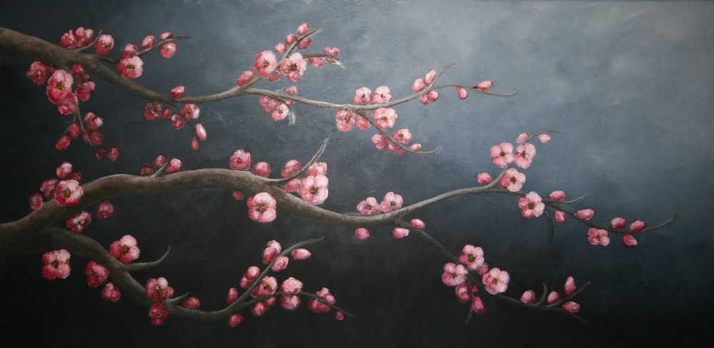 Sakura Huile sur toile 100x50cm