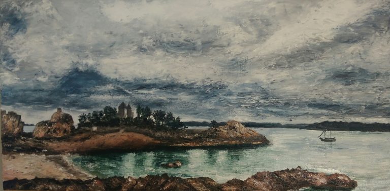 La plage du Guerzido - Huile sur toile 30 x 60 cm